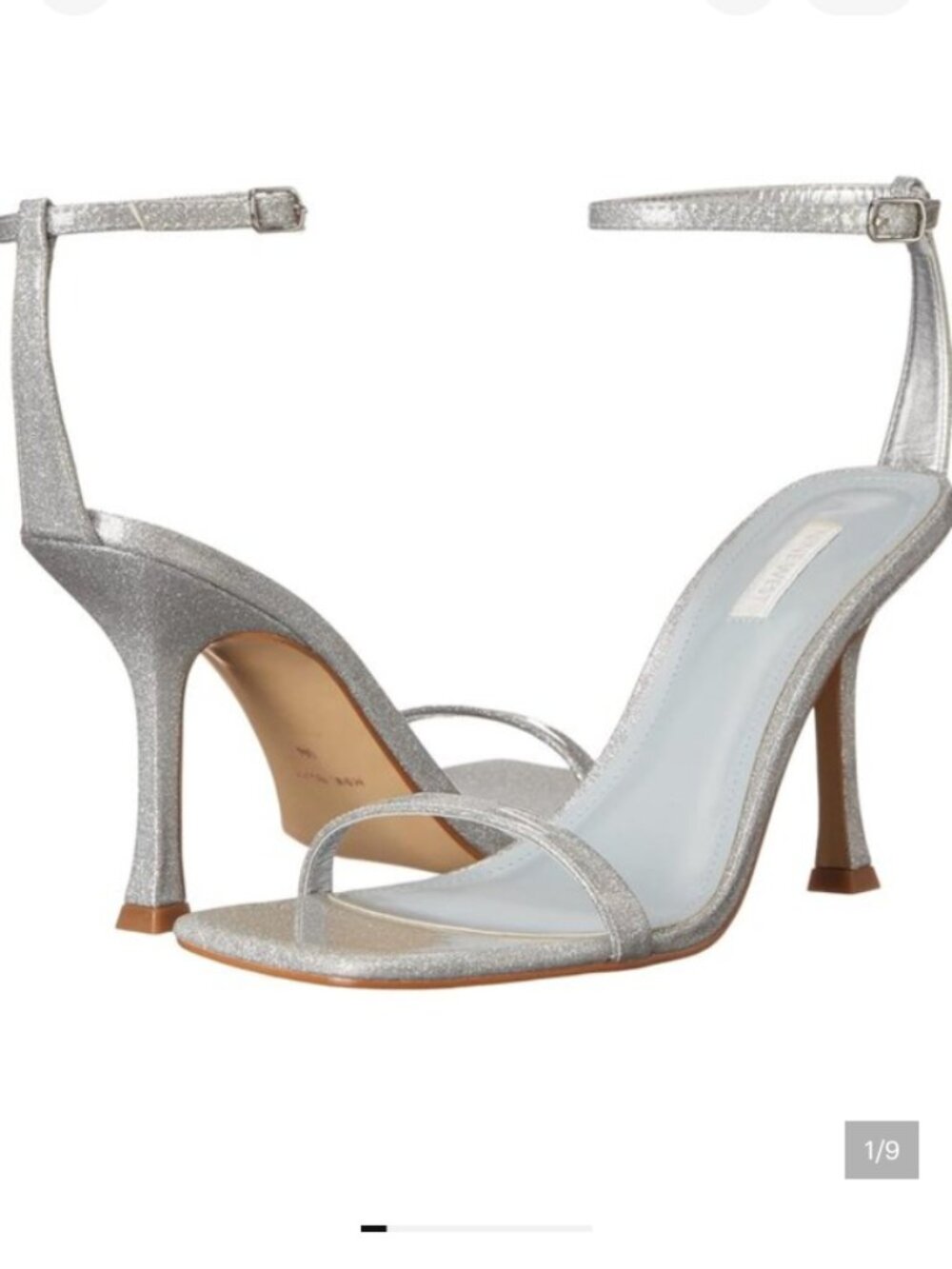 Nine West Women's Yess Ankle Strap Sandals - Silver Glitter Size 7.5 M Heels